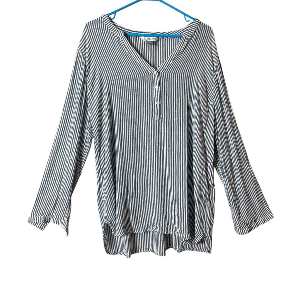 Old Navy Striped Women's V Front Button Detail Blouse Sz L
